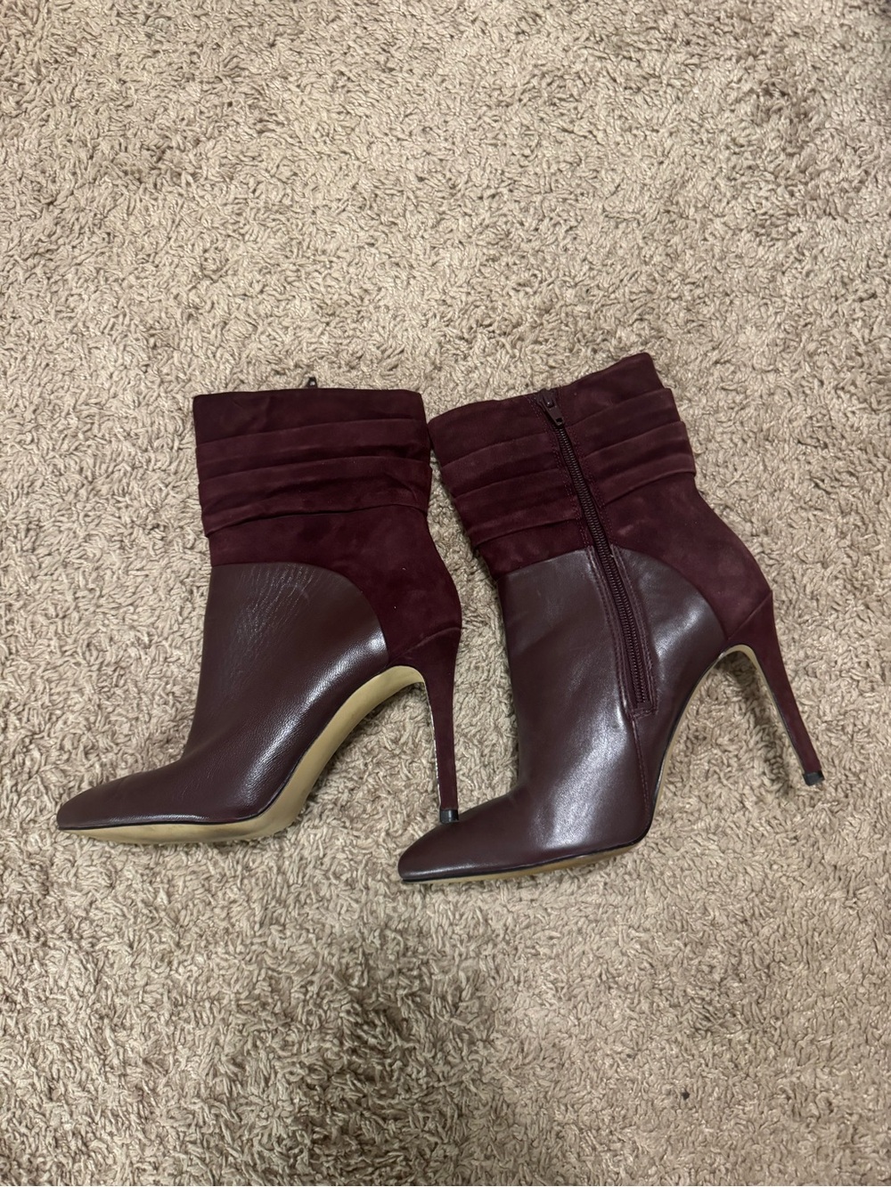Guess Burgundy Pointed-Toe Stiletto Ankle Boots